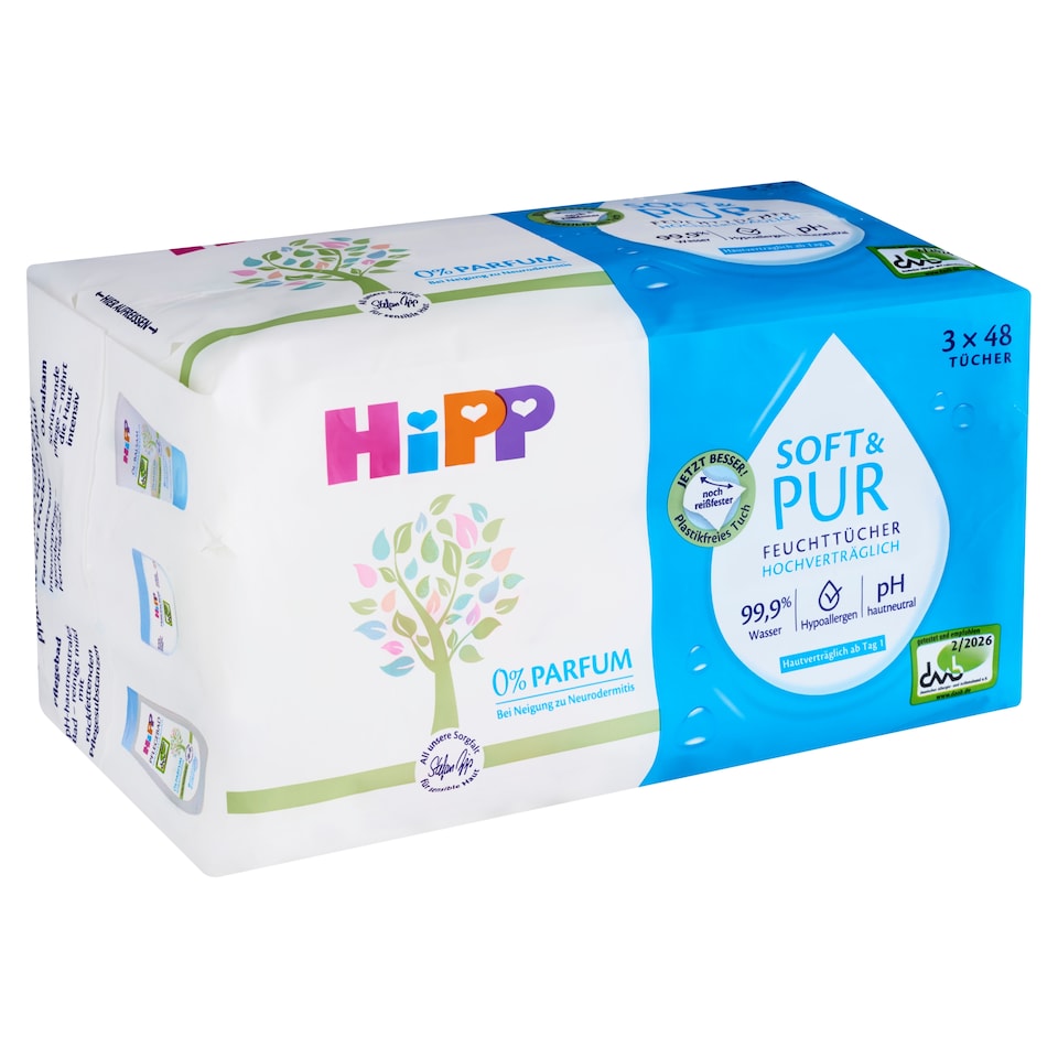 Obrázek 1 pro produkt HiPP Soft & Pur čisticí vlhčené ubrousky 3 x 48 ks