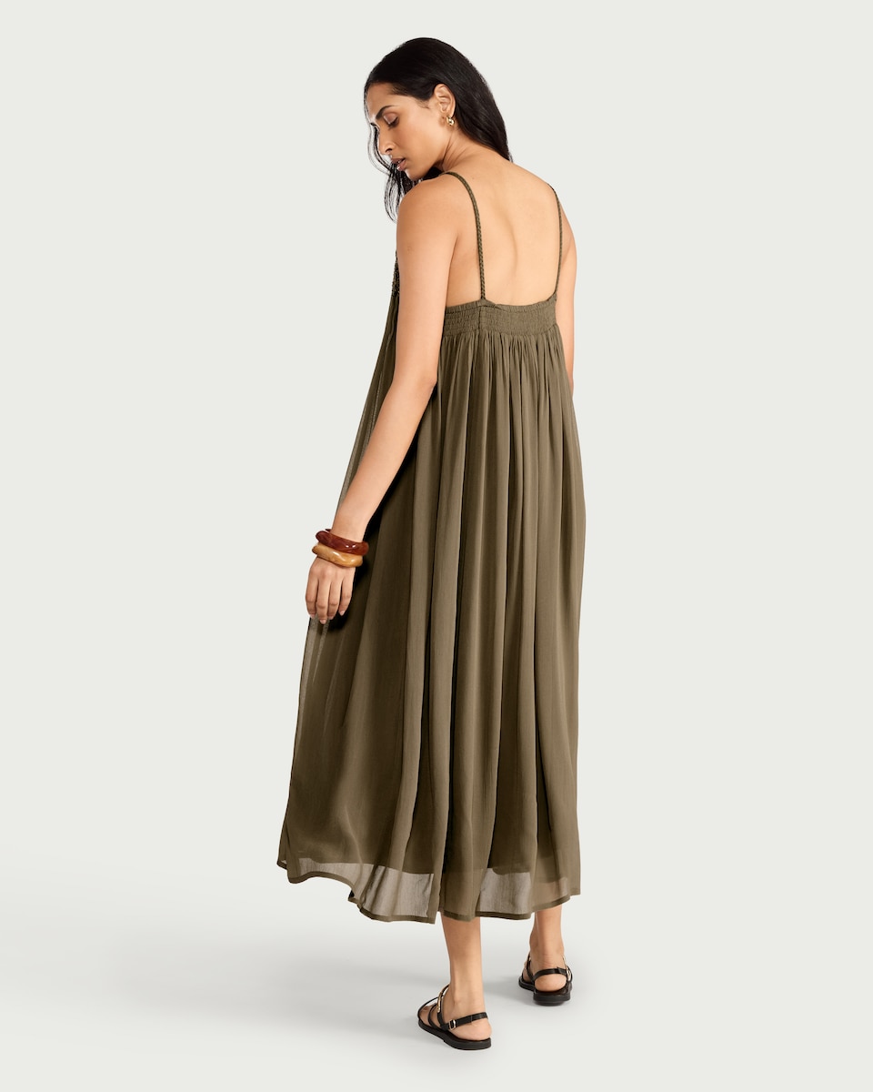 image 1 of F&F Embellished Strappy Midi Dress in Khaki