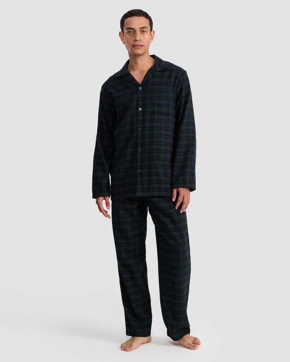image 1 of F&F Pure Cotton Check Print Shirt and Bottoms Pyjama Set in Multi