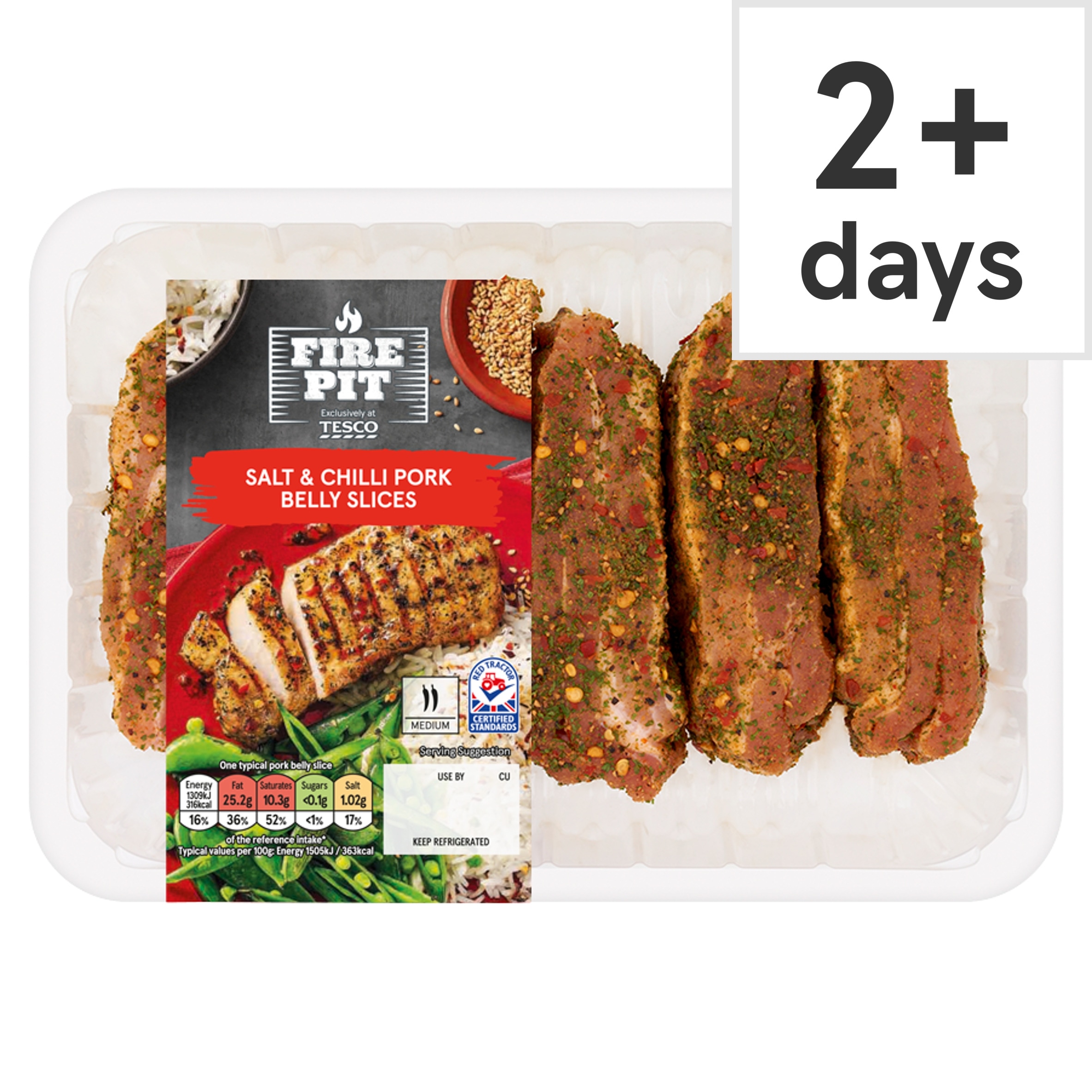 Tesco Fire Pit Salt & Chilli Pork Belly Slices 500G