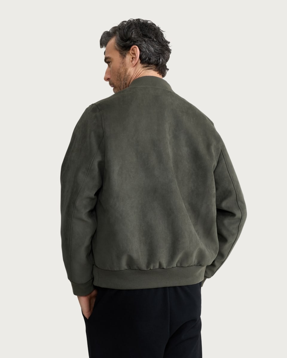 image 1 of The F&F Edit Faux Suede Zip Up Bomber Jacket in Khaki