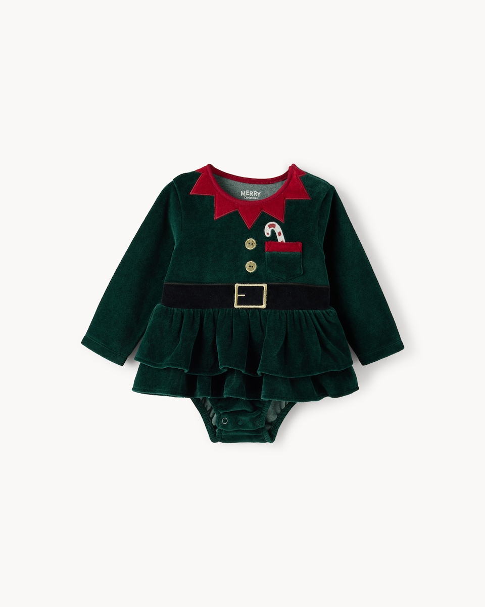 image 1 of Christmas Baby Cotton Rich Elf Bodysuit and Tights Set in Green