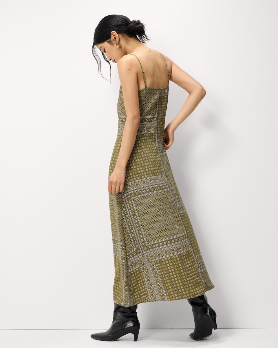 image 1 of F&F Scarf Print Midi Dress in Multi Green