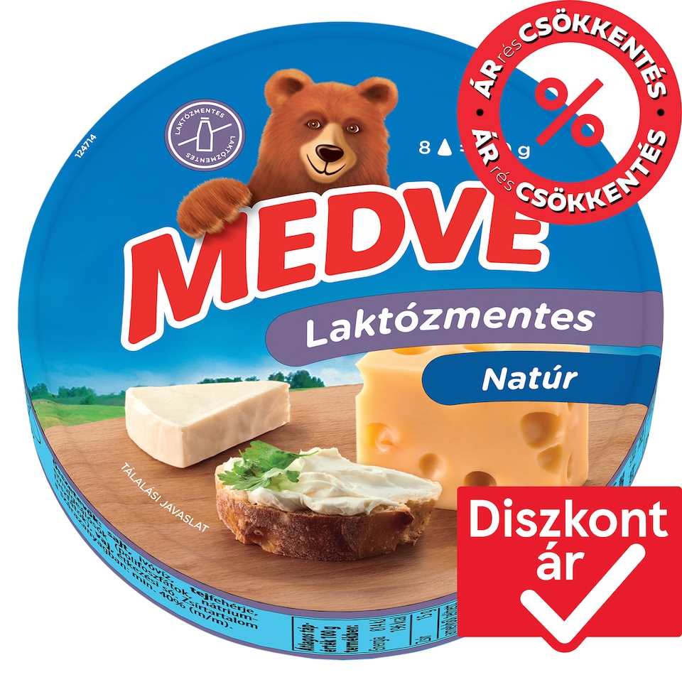 Medve laktózmentes natúr kenhető, félzsíros ömlesztett sajt 8 x 17,5 g (140 g)