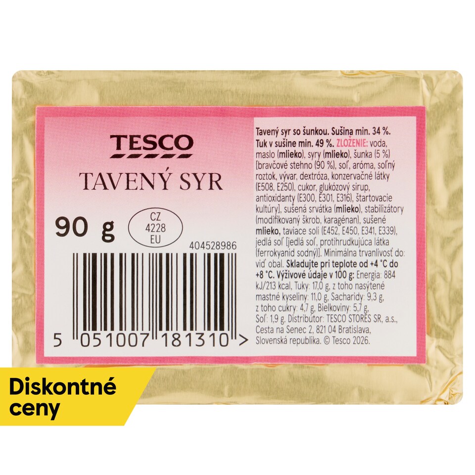 Tesco Processed Cheese with Ham 90 g