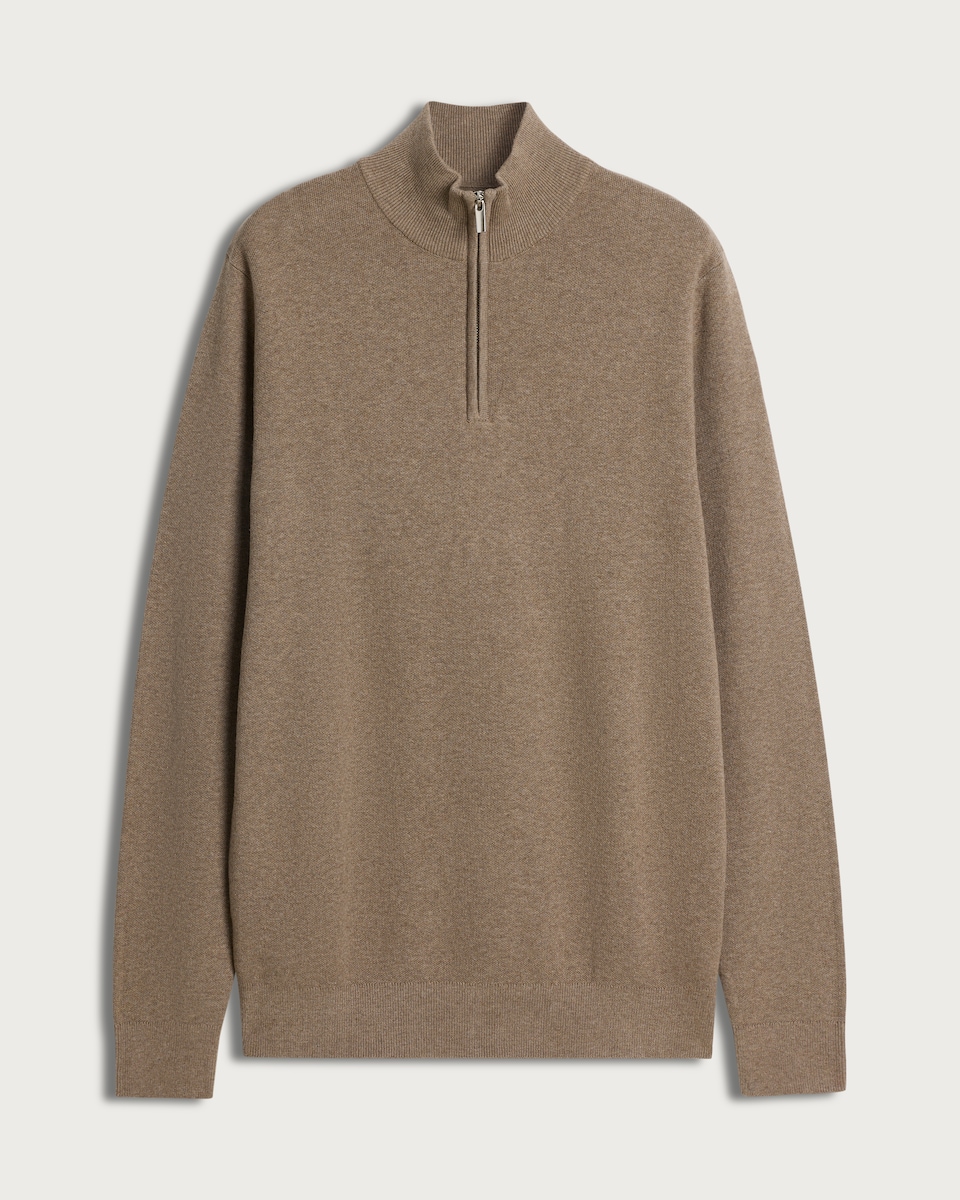 F&F Pure Cotton Knitted Half Zip Jumper in Neutral