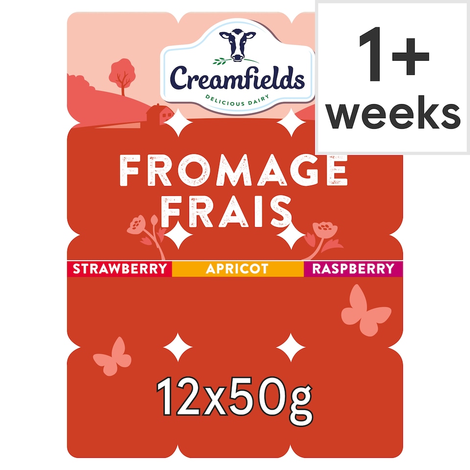 Creamfields Apricot Strawberry Raspberry Fromage Frais 12 X 50G