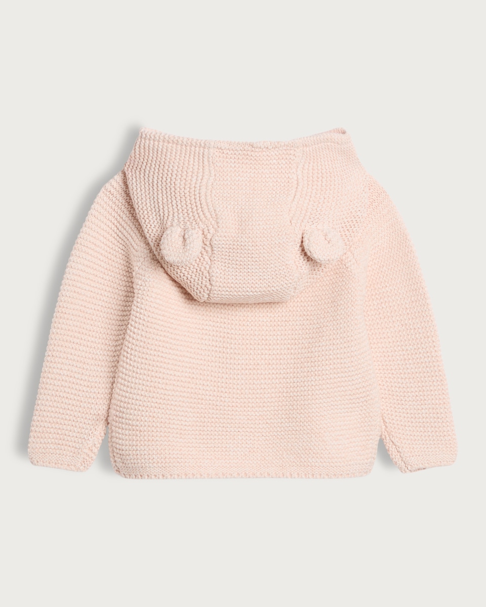 image 1 of F&F Baby Pure Cotton Knitted Button Front Hooded Cardigan in Multi Pink