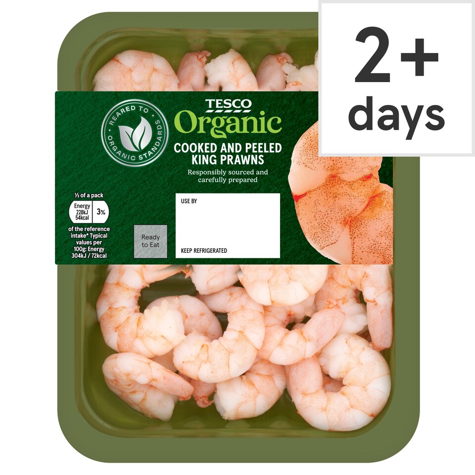 Tesco Organic Cooked & Peeled King Prawns 150g