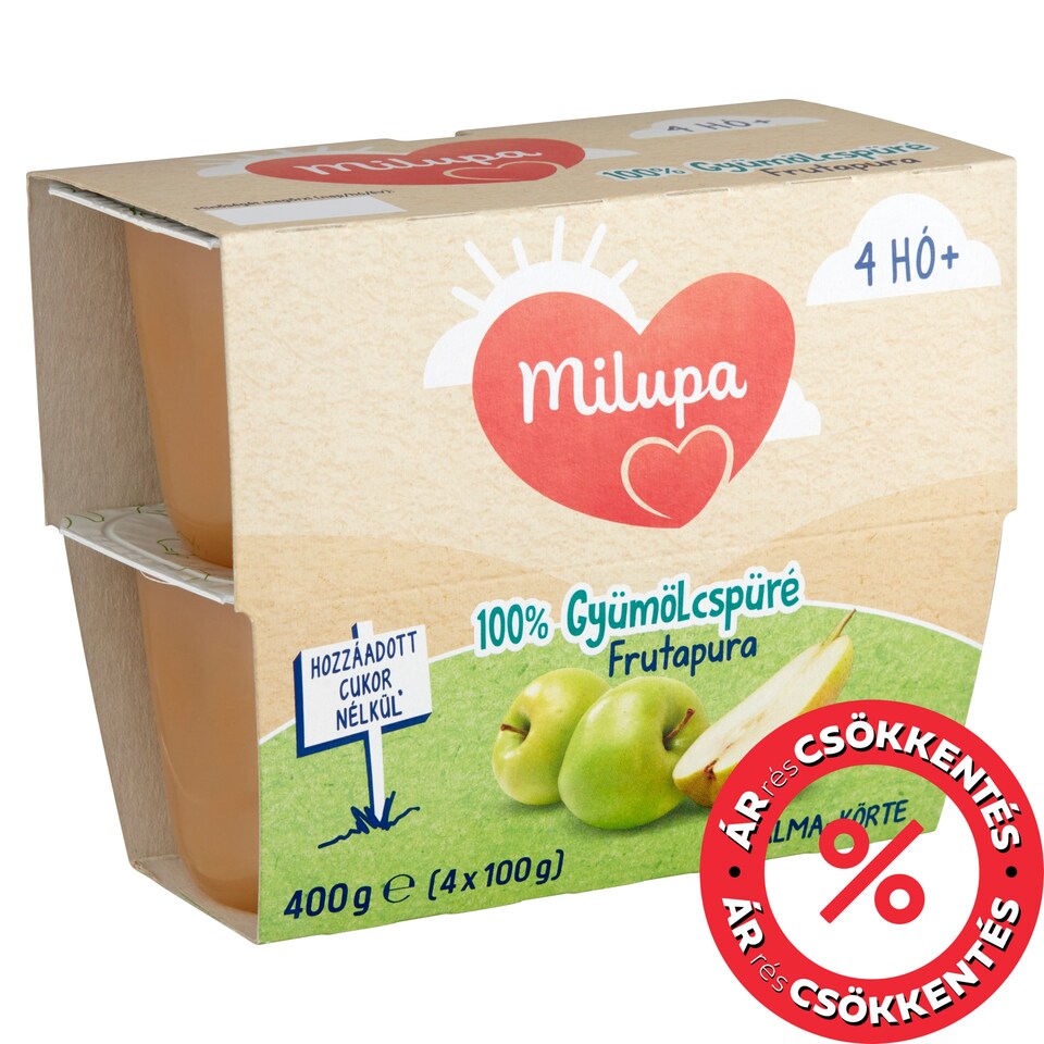 Milupa Frutapura Apple-Pear 100% Fruit Puree 4 Months+ 4 x 100 g (400 g)