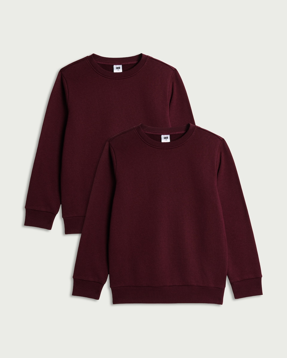 image 1 of F&F School Unisex 2-Pack Cotton Rich Sweatshirts in Burgundy