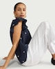 image 1 of F&F Pure Cotton Double Cloth Textured Embroidered Flutter Sleeved Top in Navy