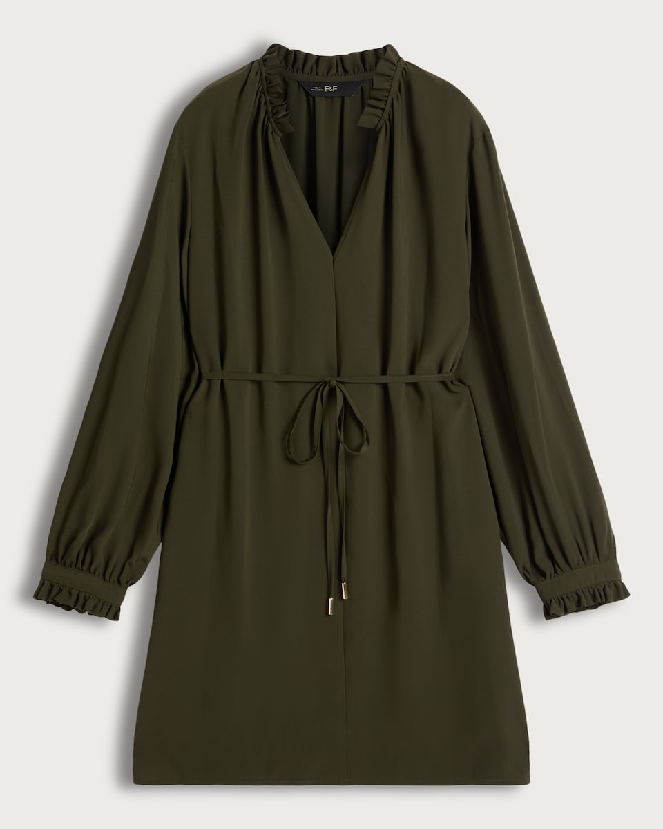 F&F Ruffle Trim Tie Waist Dress in Khaki