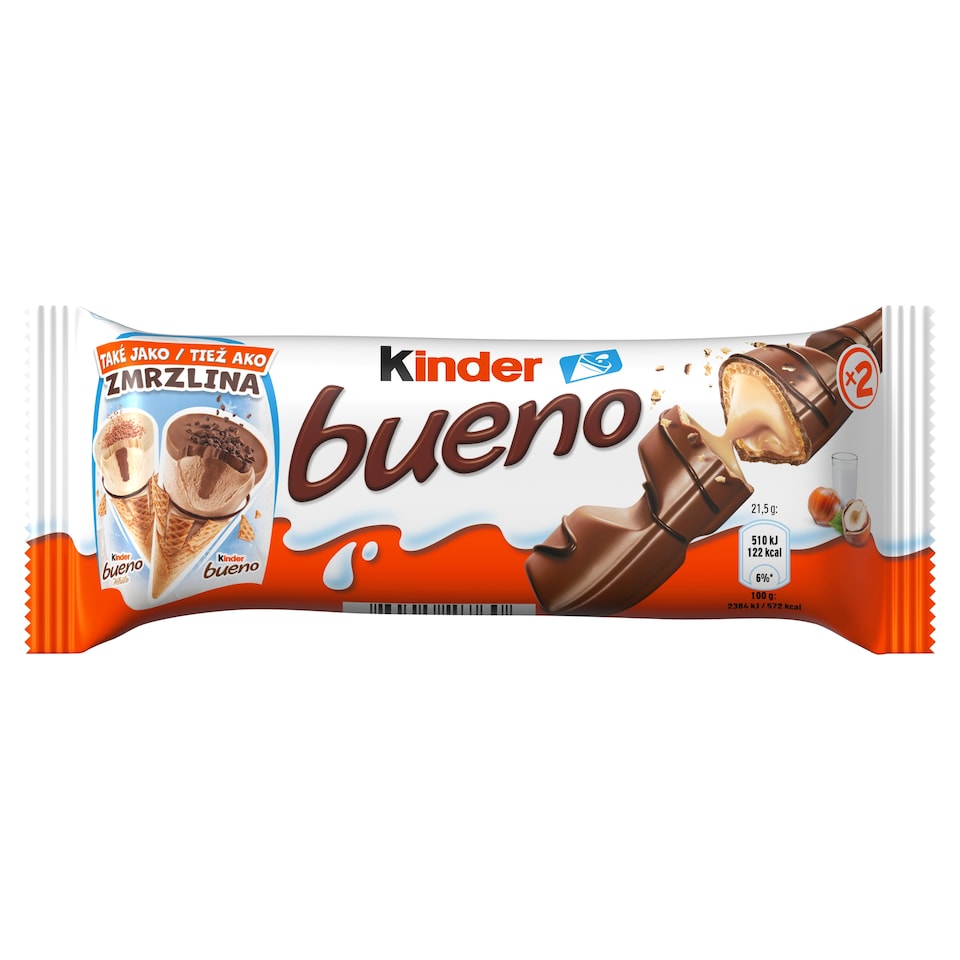 Kinder Bueno Oplatka s čokoládovou polevou a mléčnou lískooříškovou náplní 2 x 21,5g