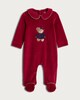 image 2 of F&F Baby Velour Teddy Bear Sleepsuit in Red