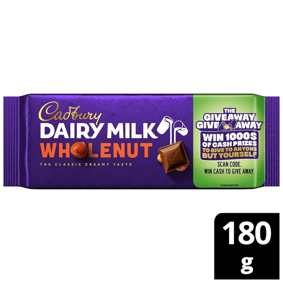 image 1 of Cadbury Dairy Milk Whole Nut Chocolate Bar 180G