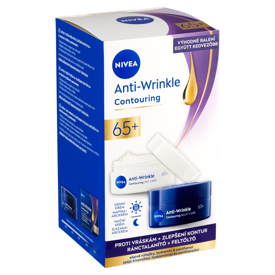 NIVEA Anti-Wrinkle Contouring nappali arckrém + éjszakai arckrém 65+ 2 x 50 ml  1. kép