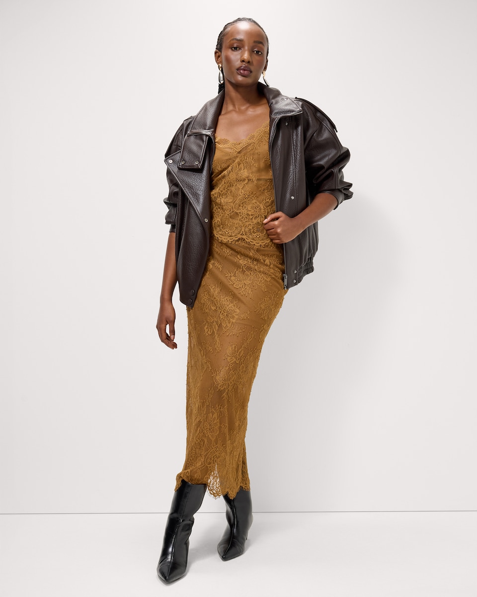 image 1 of F&F Floral Lace Midi Skirt in Gold