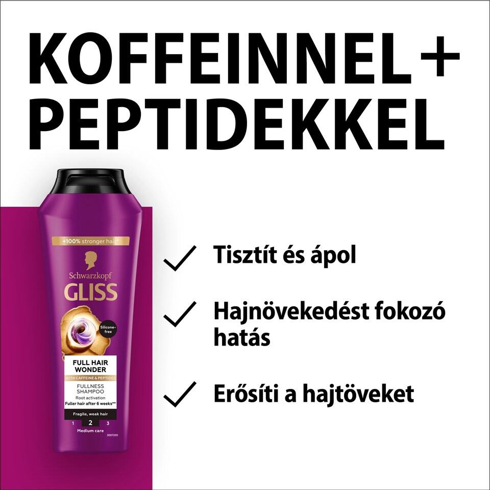 image 1 of Schwarzkopf Gliss Full Hair Wonder Shampoo with Caffeine & Peptides 250 ml