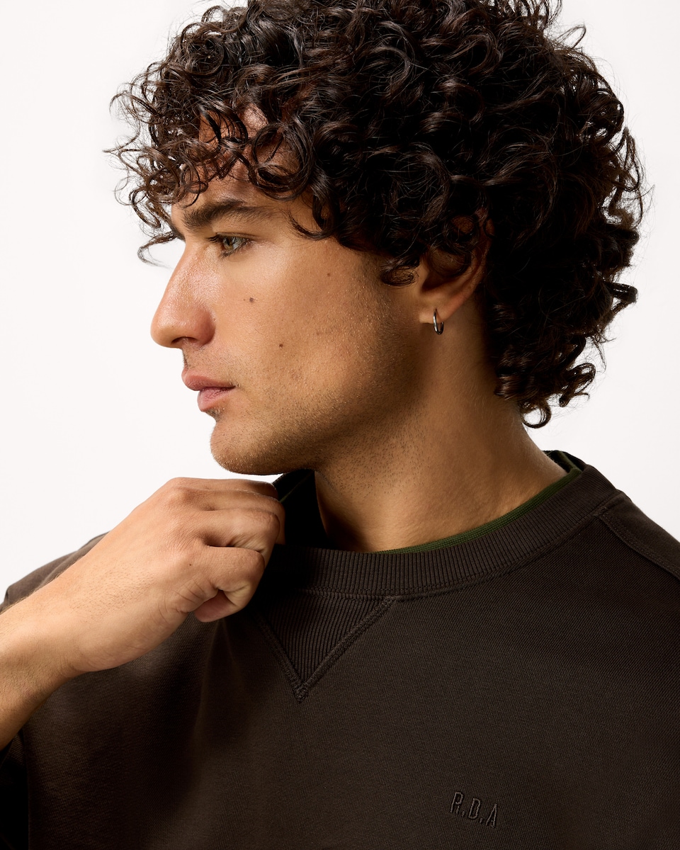 image 1 of RDA Pure Cotton Crew Neck Sweatshirt in Chocolate