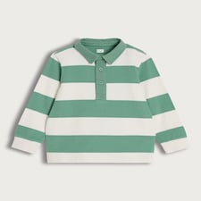 F&F Boys Pure Cotton Striped Long Sleeved Rugby Polo Shirt in Green