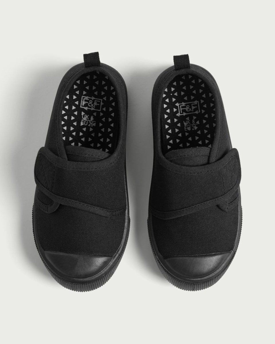 image 1 of F&F School Strap Fastening Plimsolls in Black