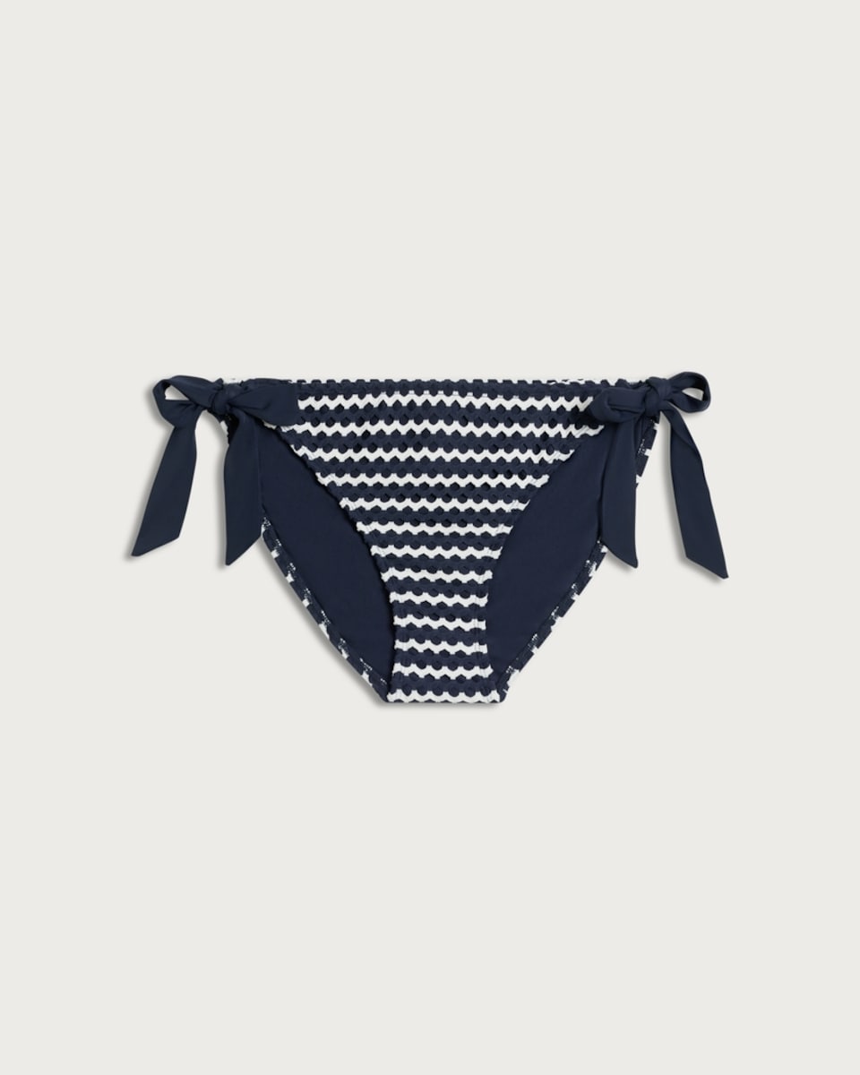 image 1 of F&F Wave Print Tie Side Bikini Bottoms in Navy