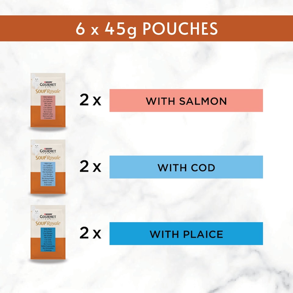 image 1 of GOURMET Soup Royale with Salmon, Cod & Plaice Wet Cat Food 6x45g