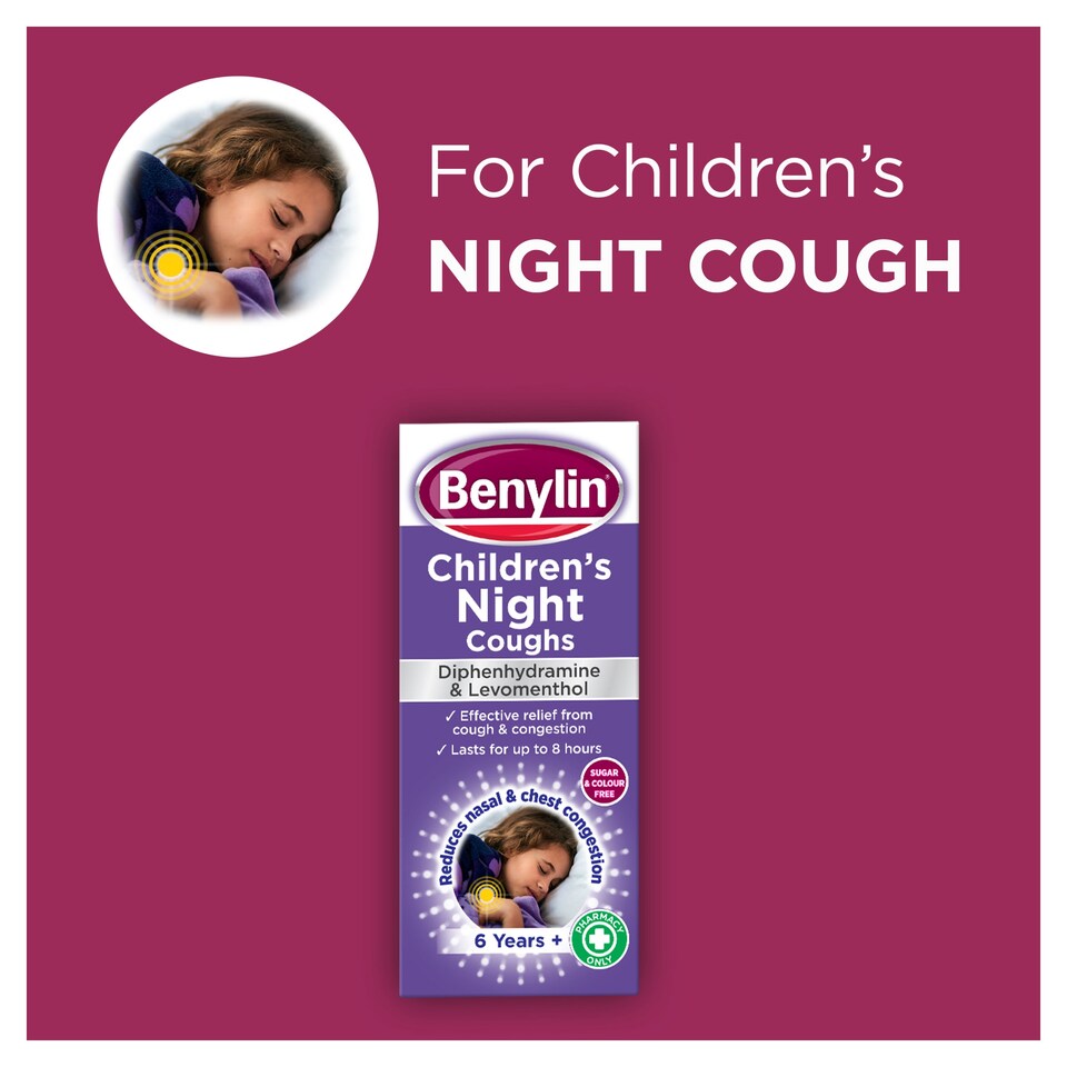 image 1 of Benylin Children's Night Coughs Sugar & Colour Free Cough and Congestion Relief 125ml