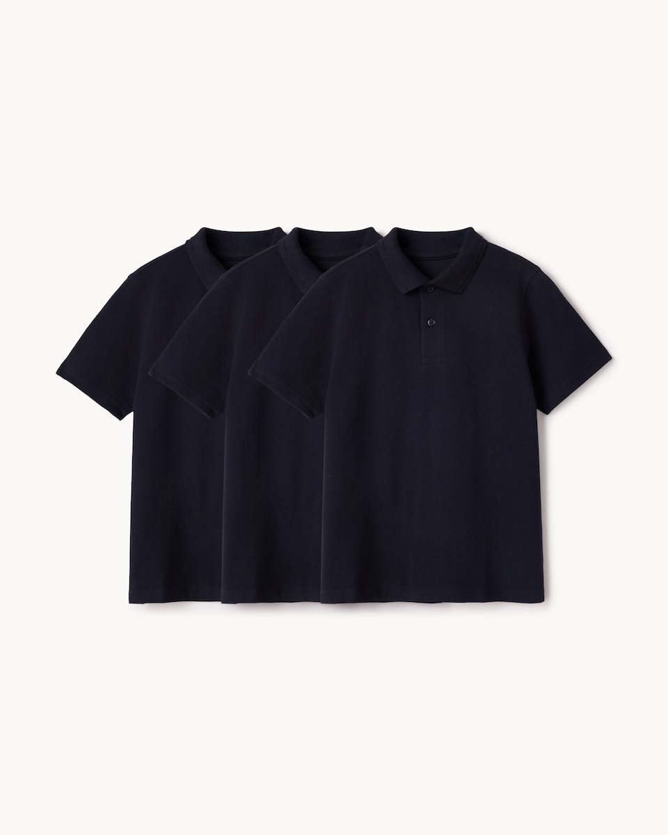 image 1 of F&F School Boys 3-Pack Pure Cotton Regular Fit Polo Shirts in Navy
