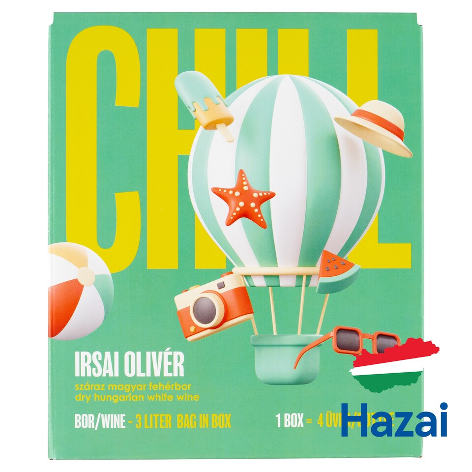 Chill Dunántúli Irsai Olivér száraz magyar fehérbor 11,5% 3 l  1. kép