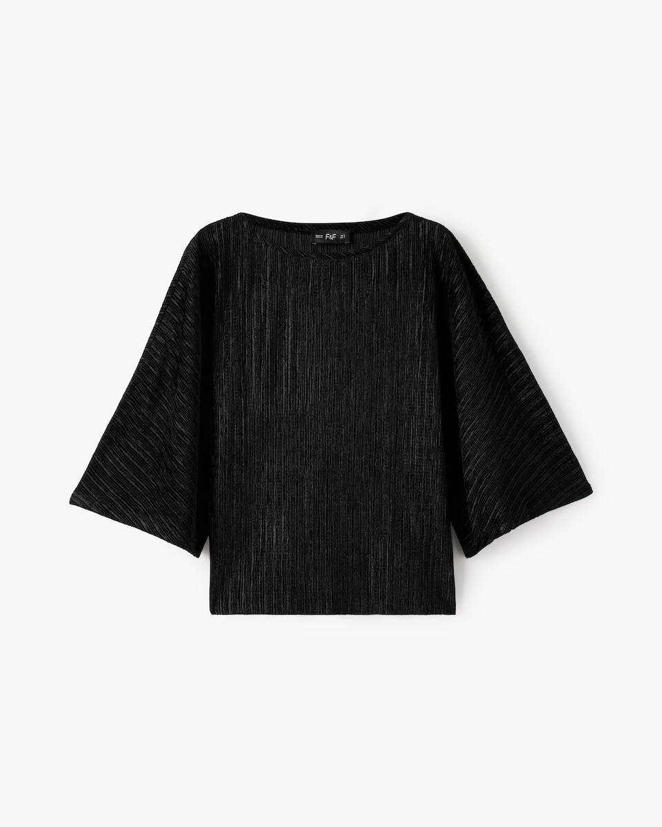 image 1 of F&F Velvet Textured Top in Black