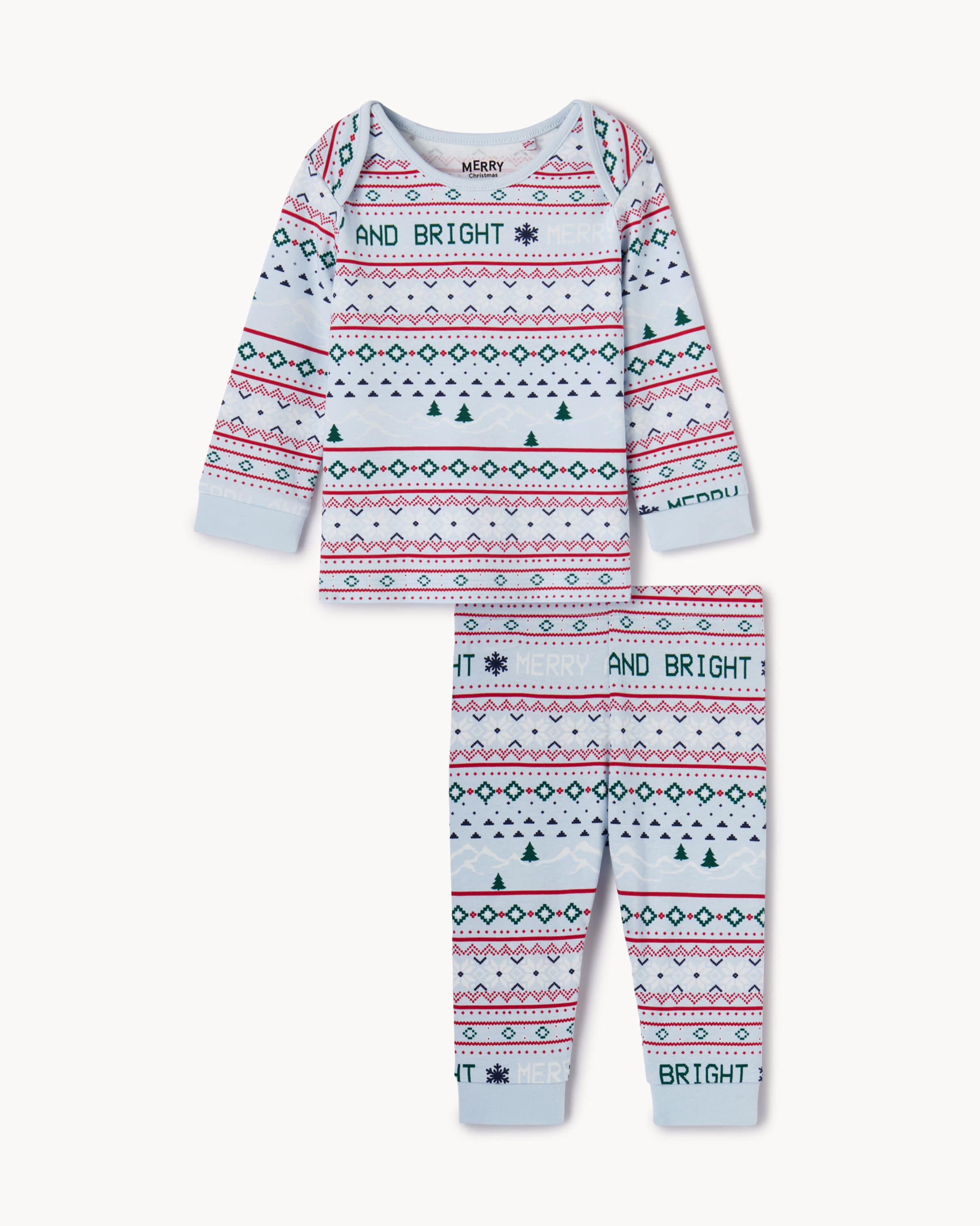 Christmas Baby Pure Cotton Fair Isle Matching Family Christmas Pyjama Set in Blue