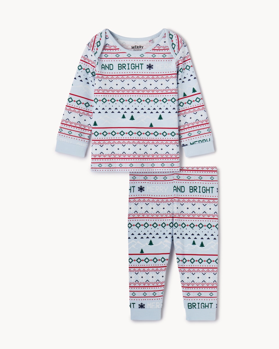 image 1 of Christmas Baby Pure Cotton Fair Isle Matching Family Christmas Pyjama Set in Blue