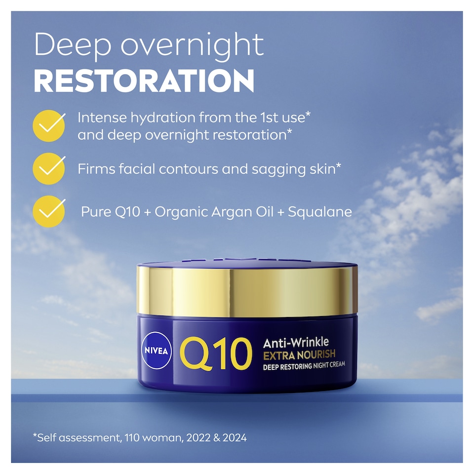 image 1 of NIVEA Q10 Anti-Wrinkle Night Cream Moisturiser 60+ Skin 50ml 