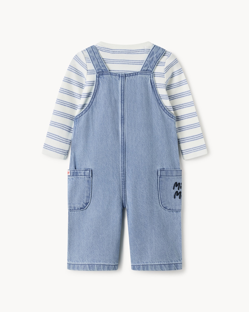 image 1 of Disney Mickey Mouse 2-Piece Pure Cotton Dungaree Set in Blue