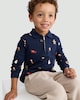 image 2 of F&F Boys Pure Cotton Christmas Print Zip Neck Polo Top in Navy