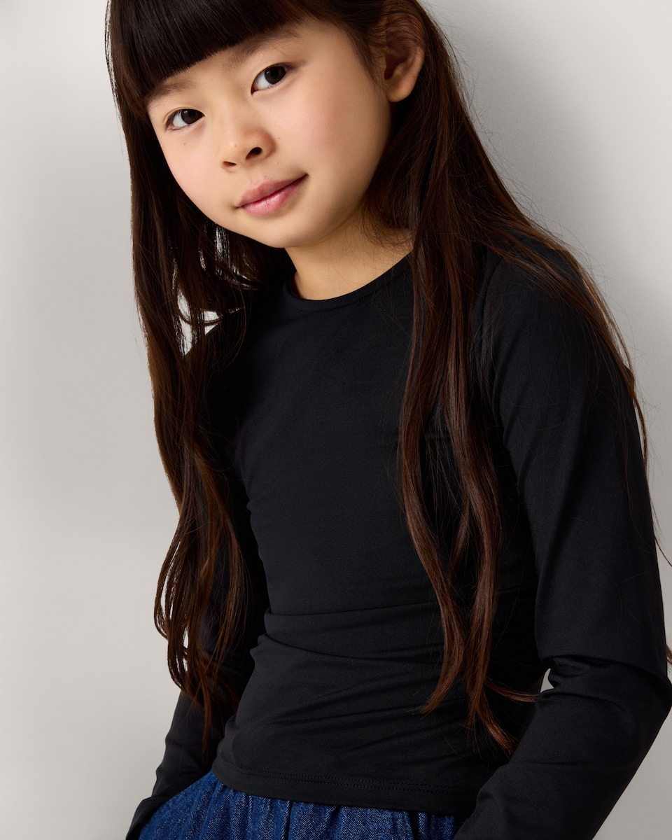 image 1 of F&F Girls Slinky Ruched Side Top in Black