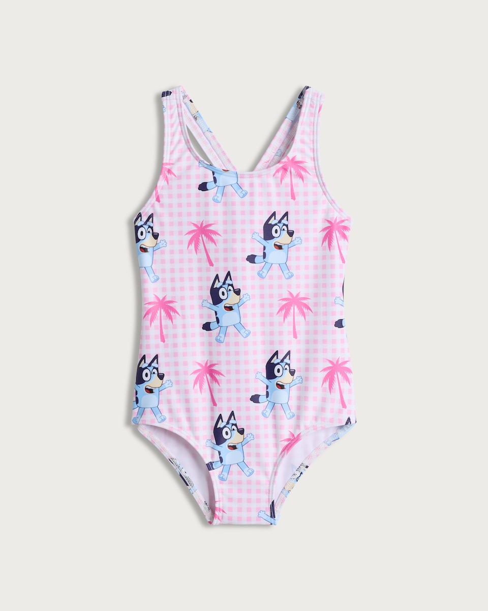 image 1 of Bluey Gingham Print Swimsuit in Pink