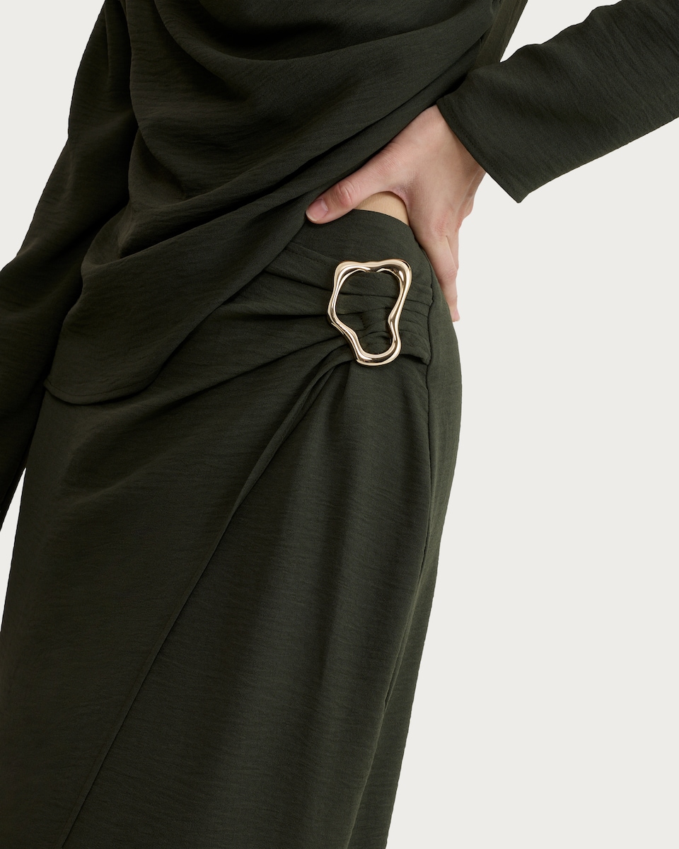 image 1 of F&F Buckle Split Hem Midi Co-ord Skirt in Khaki