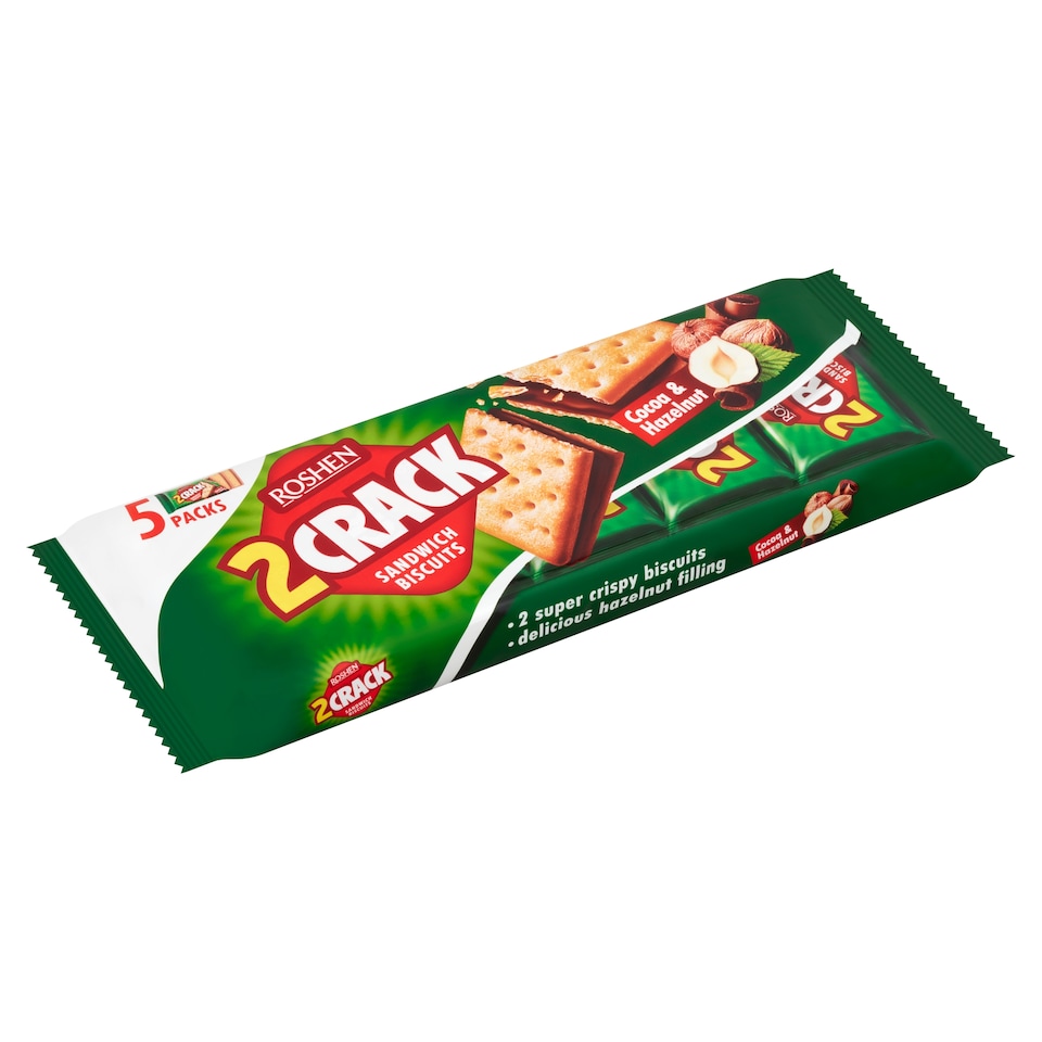 Roshen 2 Crack Cocoa & Hazelnut Sandwich Biscuit 5 pcs 190 g