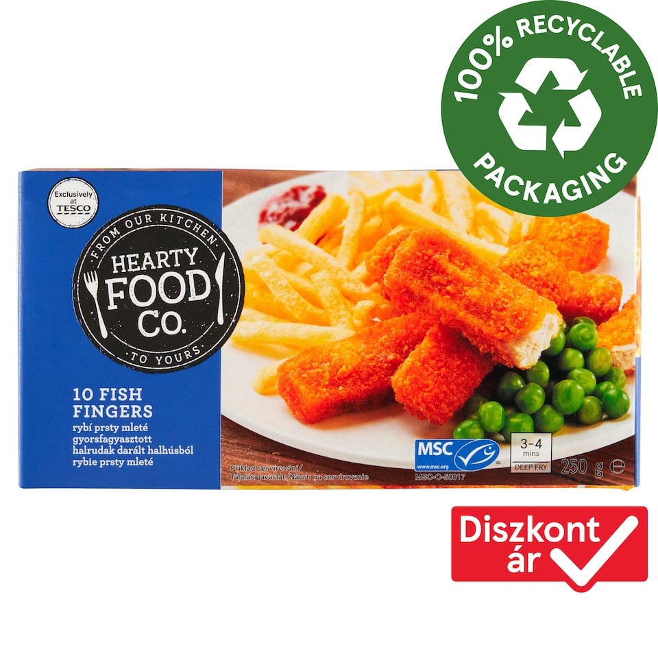 Hearty Food Co. gyorsfagyasztott, panírozott, elősütött halrudak darált tengeri halakból 250 g