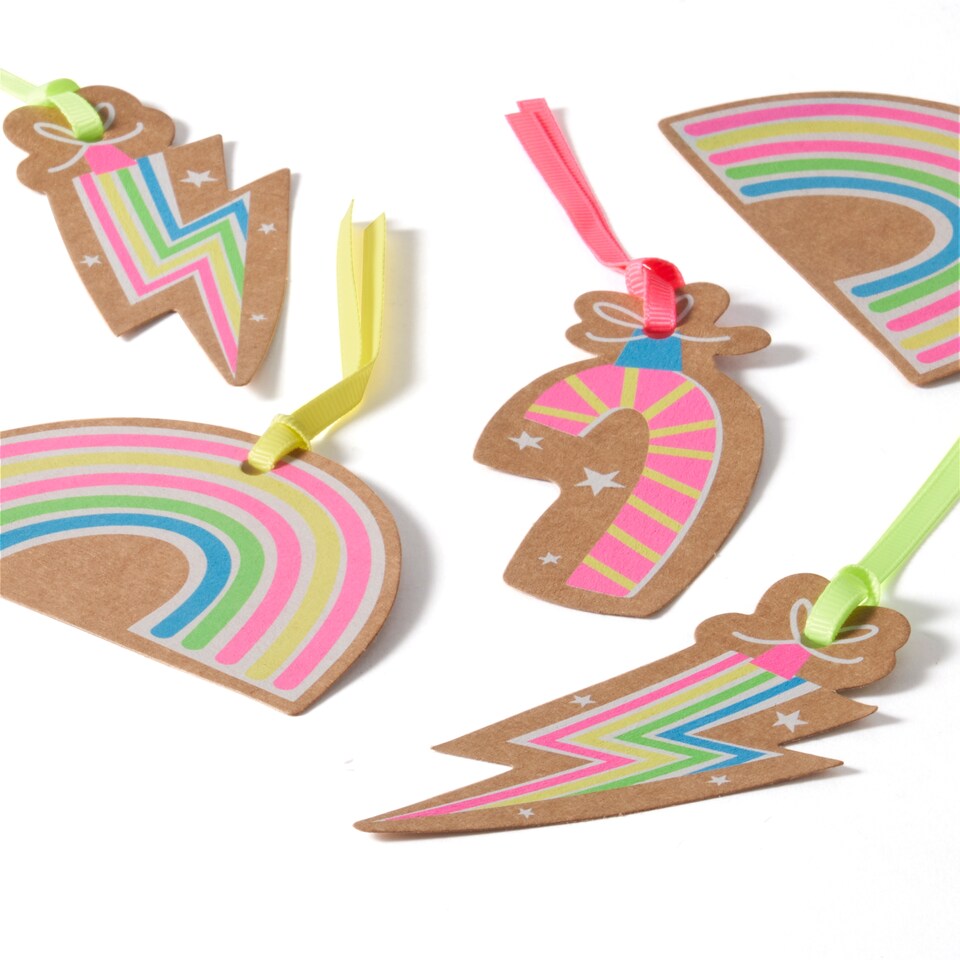 image 1 of Paperchase Neon Christmas 5 Pack Gift Tags