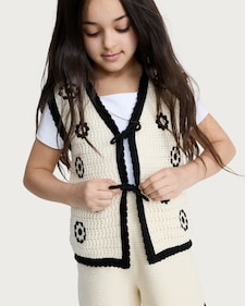 F&F Girls 2-Piece Pure Cotton Flower Vest and Shorts Set in Cream