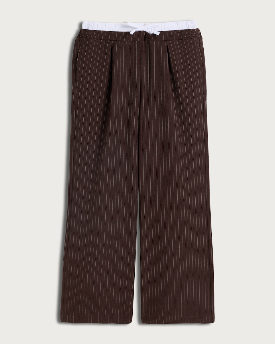 image 1 of OH ME OH MY Pinstripe Wide Leg Trousers in Chocolate