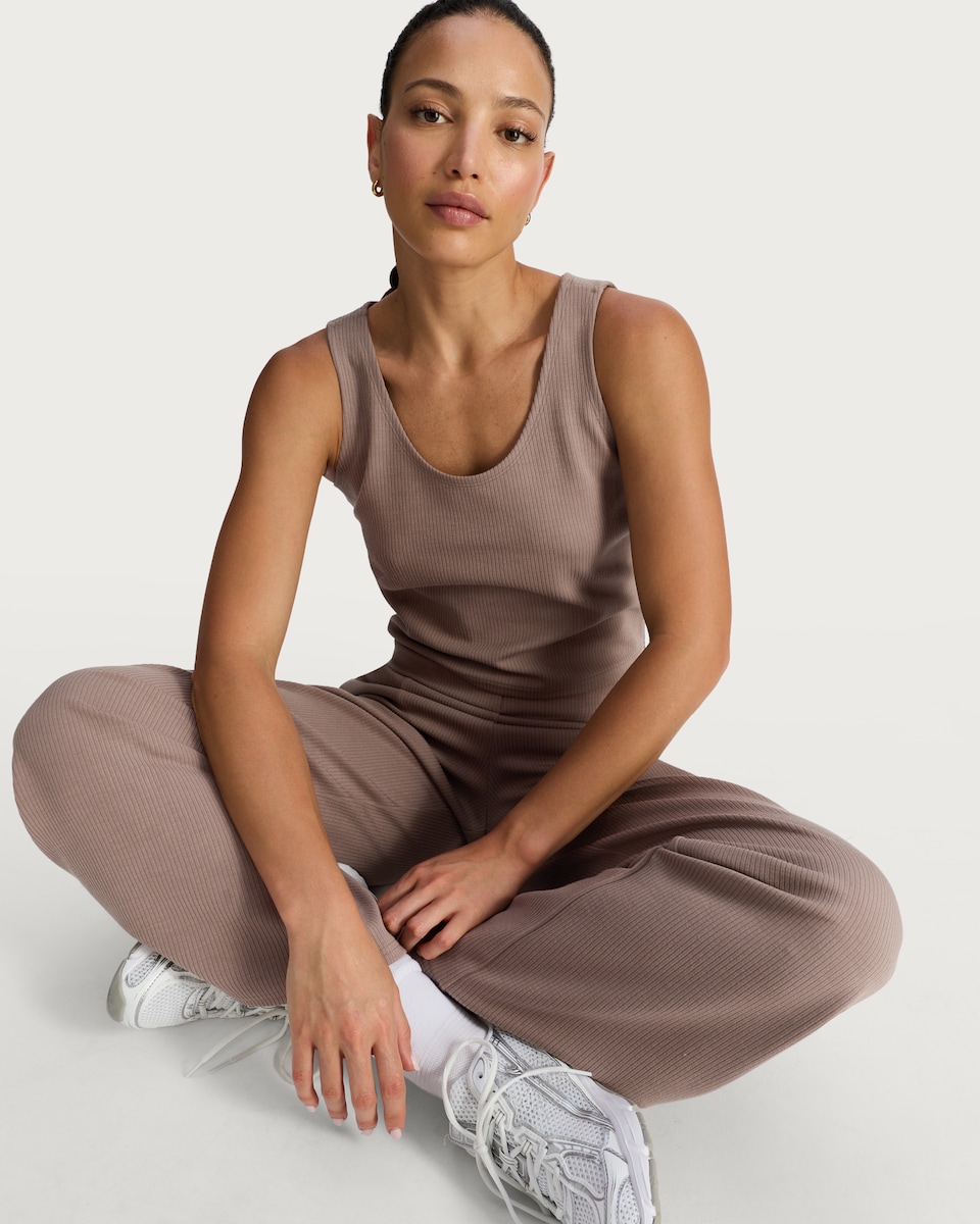 image 1 of F&F Active Ribbed Wide Leg Leggings in Brown
