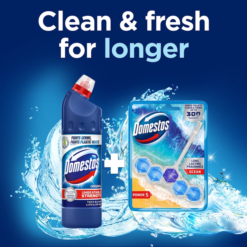 image 1 of Domestos Power 5 Toilet Rim Block Freshener Ocean 50g
