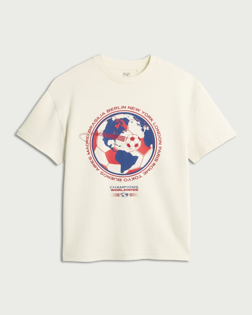 image 1 of F&F Boys Pure Cotton Oversized Football T-Shirt in Cream