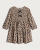 image 4 of F&F Girls Leopard Print Long Sleeved Smocked Dress in Multi