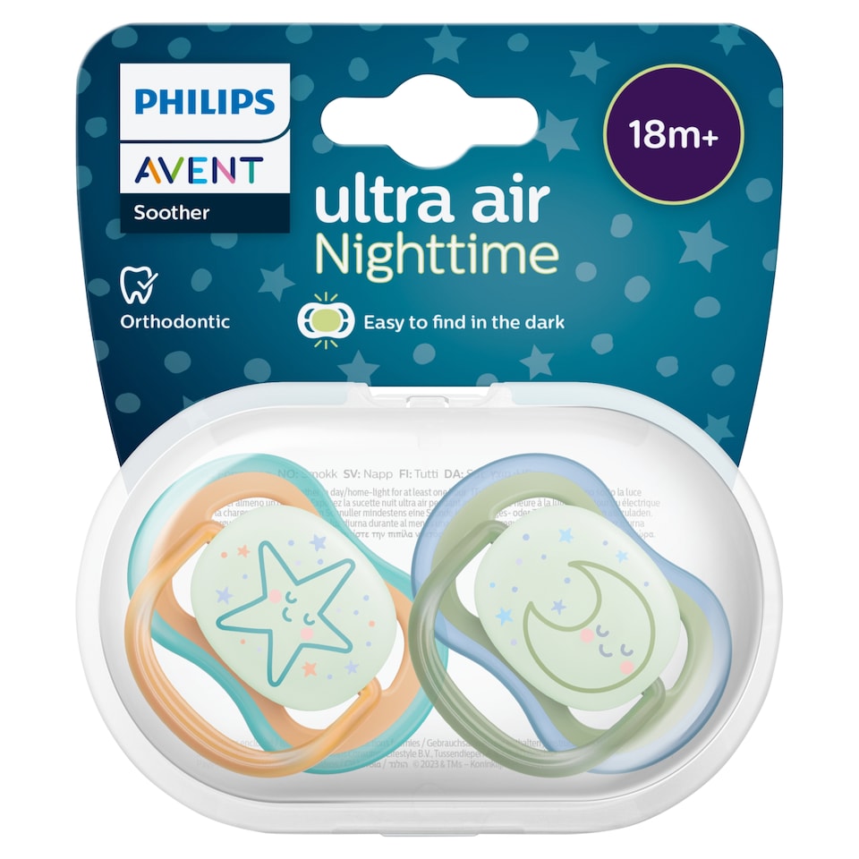 image 1 of  Philips Avent Ultra Air Night Time Soother 18m+ 2 pack